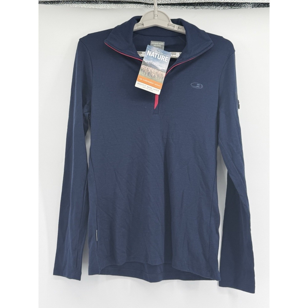 Icebreaker Merino Women's Vertex LS HZ Wool 1/4 Zip Base Layer Pullover M Blue